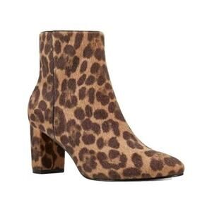 Nine West Leopard Calf Hair Bootie Sz 7.5 Pointed Toe Block Heel Mob Wife Y2K